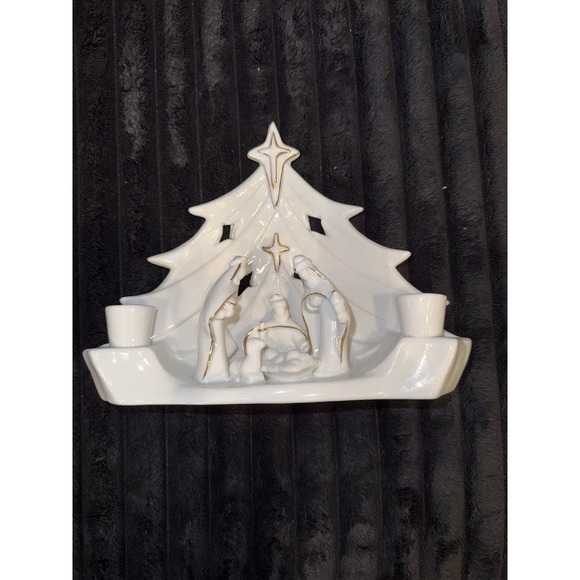 Other - Nativity Scene Candle Holder : Ceramic -9"x7" - Gold And White